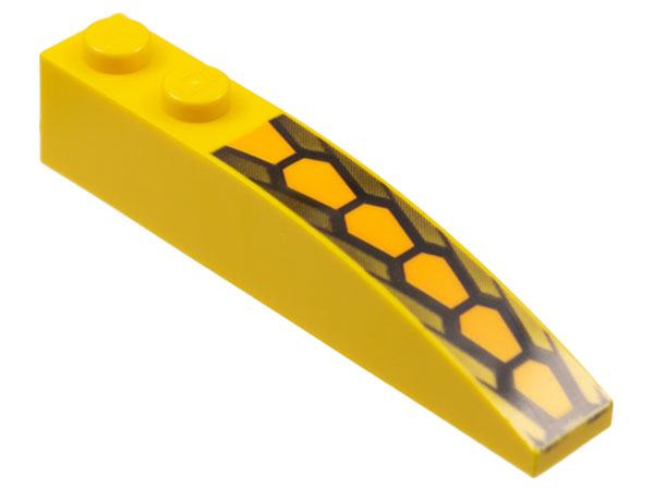 Slope, Curved 6 x 1 with 2 Studs with Repeating Medium Orange and Black Hexagonal Scale Pattern