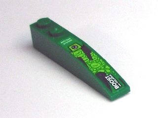 Slope, Curved 6 x 1 with 2 Studs with 'ANTI-GAS SYSTEM' and 'BOOST - VOLATILE' on Green Background Pattern (Sticker) - Set 8114