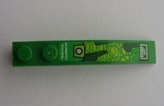 Slope, Curved 6 x 1 with 2 Studs with 'PERSONAL CALIBRATOR' and 'POWER VENT' on Green Background Pattern (Sticker) - Set 8114