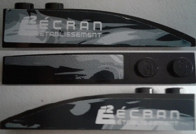 Slope, Curved 6 x 1 with 2 Studs with Black and Gray Swirls on Sides and Top and 'E2 ÉCRAN ETABLISSEMENT' on Sides Pattern (Stickers) - Set 8161