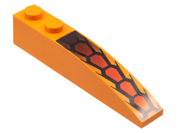 Slope, Curved 6 x 1 with 2 Studs with Repeating Red and Black Hexagonal Scale Pattern