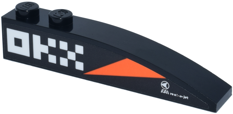 Slope, Curved 6 x 1 with 2 Studs with White 'OKX' and 'FAI rent-a-jet' Logos and Orange Triangle Pattern Model Left Side (Sticker) - Set 77251