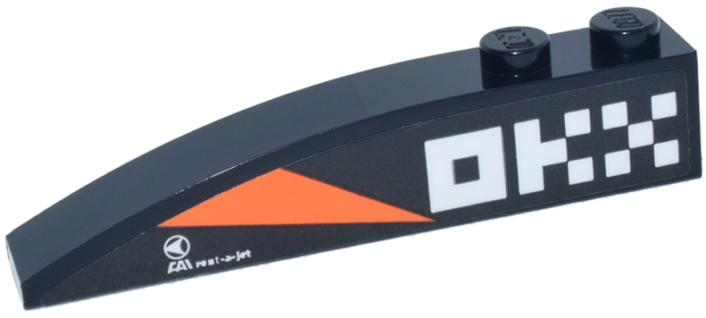 Slope, Curved 6 x 1 with 2 Studs with White 'OKX' and 'FAI rent-a-jet' Logos and Orange Triangle Pattern Model Right Side (Sticker) - Set 77251