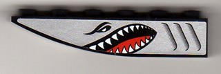 Slope, Curved 6 x 1 Inverted with Shark Head on Silver Background Pattern Model Left (Sticker) - Set 8899