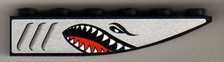 Slope, Curved 6 x 1 Inverted with Shark Head on Silver Background Pattern Model Right (Sticker) - Set 8899