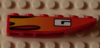 Slope, Curved 6 x 1 Inverted with Orange and Yellow Marbled Flames and 'G' Pattern Model Right Side (Sticker) - Set 8897