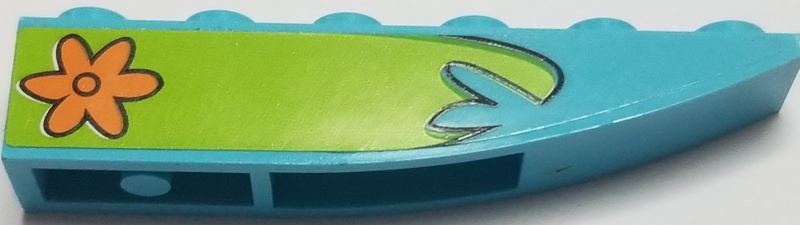 Slope, Curved 6 x 1 Inverted with Orange Flower on Lime Background Pattern, Model Right (Sticker) - Set 75903