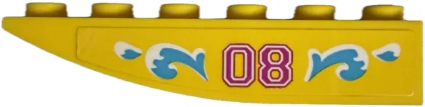 Slope, Curved, Inverted 6 x 1 with Magenta '08' and Medium Azure Waves Pattern Model Left Side (Sticker) - Set 41681