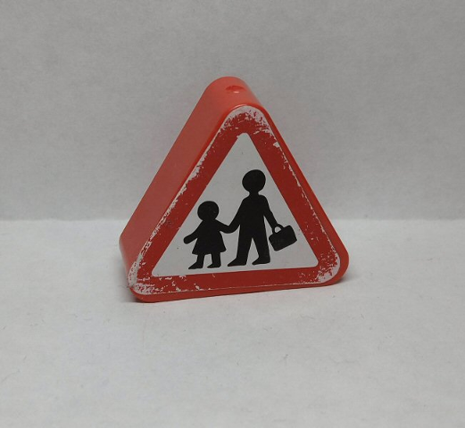Duplo, Brick 1 x 3 x 2 Triangle Road Sign with School Children Pedestrian Crossing Warning Pattern (Sticker) - Sets 9207 / 9211