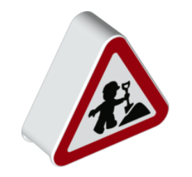 Duplo, Brick 1 x 3 x 2 Triangle Road Sign with Red Border and Black Construction Worker, Duplo Figure Pattern