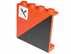 Panel 1 x 4 x 3 - Solid Studs with Diagonal 1/2 Black Pattern Left with Fork and Knife Pattern (Sticker) - Set 7745