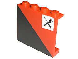 Panel 1 x 4 x 3 - Solid Studs with Diagonal 1/2 Black Pattern Right with Fork and Knife Pattern (Sticker) - Set 7745