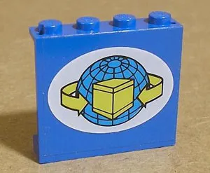 Panel 1 x 4 x 3 - Solid Studs with Wire Frame Globe and Yellow Box and Curved Arrows on White Oval Pattern (Sticker) - Set 4549