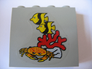 Panel 1 x 4 x 3 - Hollow Studs with Fish, Coral and Crab Pattern (Sticker) - Set 1782