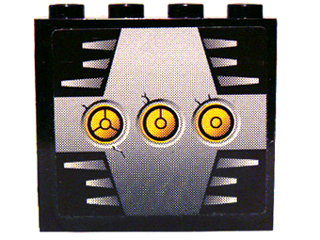 Panel 1 x 4 x 3 - Hollow Studs with 3 Yellow Circles with Bionicle Code A on Silver Background Pattern (Sticker) - Set 8758