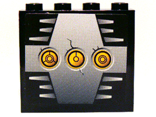 Panel 1 x 4 x 3 - Hollow Studs with 3 Yellow Circles with Bionicle Code C on Silver Background Pattern (Sticker) - Set 8758