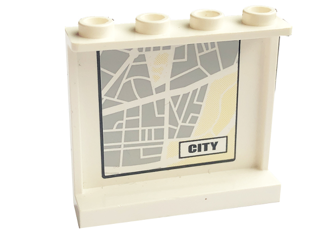 Panel 1 x 4 x 3 - Hollow Studs with Map Street Pattern 8 with 'CITY' on Inside (Sticker) - Set 7743