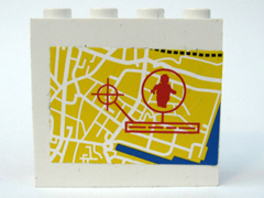 Panel 1 x 4 x 3 - Hollow Studs with Map Street Pattern 5 and Minifigure in Circle (Sticker) - Set 7034