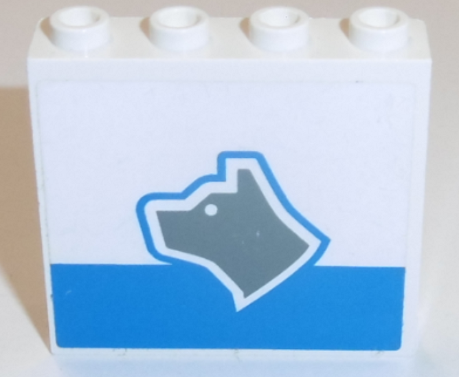 Panel 1 x 4 x 3 - Hollow Studs with Dark Gray Dog Head Facing Left and Blue Stripe Pattern (Sticker) - Set 7744