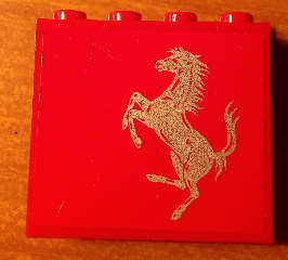 Panel 1 x 4 x 3 - Hollow Studs with Ferrari Logo, Silver Horse on Red Background Pattern Model Left Side (Sticker) - Sets 8153 / 8155
