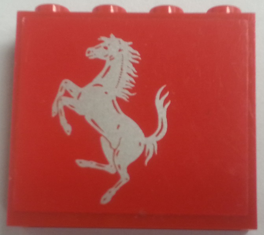 Panel 1 x 4 x 3 - Hollow Studs with Ferrari Logo, Silver Horse on Red Background Pattern Model Right Side (Sticker) - Sets 8153 / 8155