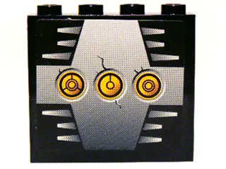 Panel 1 x 4 x 3 - Hollow Studs with 3 Yellow Circles with Bionicle Code C on Silver Background Pattern (Sticker) - Set 8758