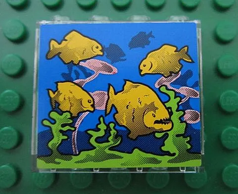 Panel 1 x 4 x 3 - Hollow Studs with Piranha Fish in Aquarium Pattern (Sticker) - Set 8160
