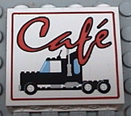 Panel 1 x 4 x 3 - Hollow Studs with Red Café (Cafe) and Black Semi-Truck Pattern
