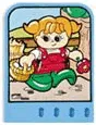 Story Builder Farmyard Fun Card with Girl Carrying Basket of Eggs and Flower Pattern