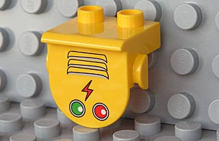 Duplo, Plate 1 x 2 with Overhang with Grille, Lightning Bolt and Green and Red Lights Pattern
