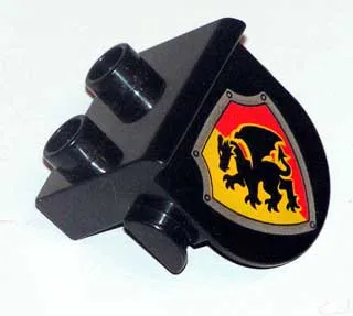 Duplo, Plate 1 x 2 with Overhang with Dragon on Red and Yellow Shield Pattern