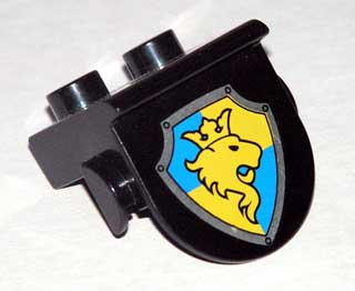 Duplo, Plate 1 x 2 with Overhang with Lion and Crown on Yellow and Blue Shield Pattern