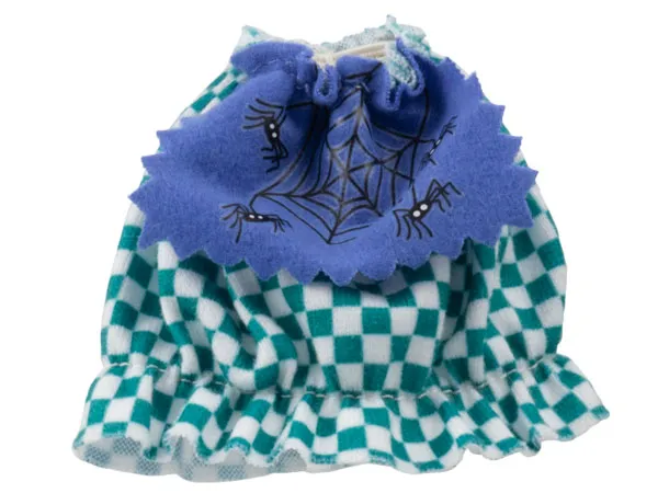 Belville, Clothes Skirt Long with Apron with Black Spiders and Spider Web, Dark Turquoise and White Checkered Pattern