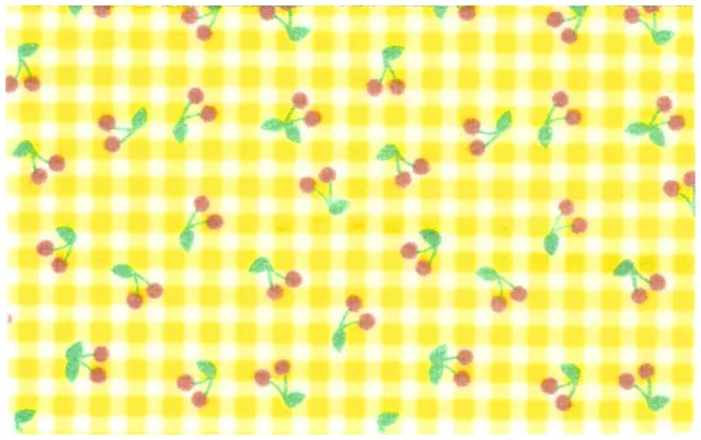 Belville Cloth Rug 6 7/8 x 11 1/4 with Cherries and Yellow Checkered Pattern