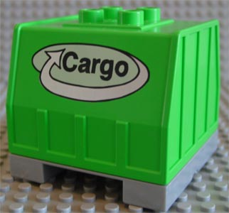 Duplo, Train Freight Container on Pearl Light Gray Palette with Black 'Cargo' on White Oval with Silver Curved Arrow Pattern on Both Sides