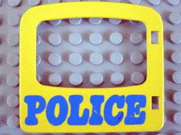 Duplo Door / Window Pane 1 x 4 x 3 with Single Pane and Interior Top Clip with Blue 'POLICE' Pattern
