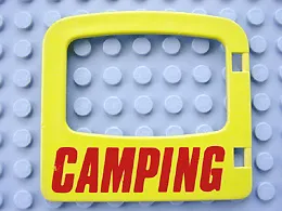 Duplo Door / Window Pane 1 x 4 x 3 with Single Pane and Interior Top Clip with Red 'CAMPING' Pattern