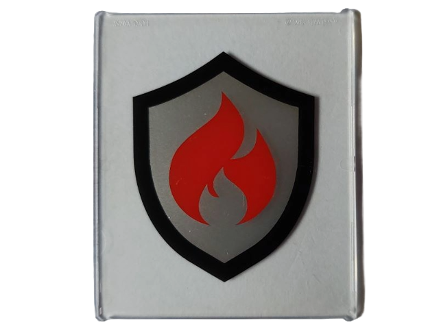 Glass for Window 1 x 6 x 6 Flat Front with Black and Silver Fire Logo Badge with Red Flames Pattern