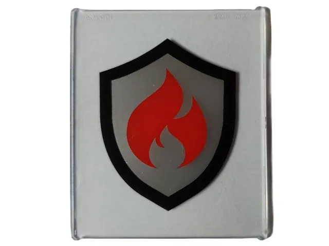 Glass for Window 1 x 6 x 6 Flat Front with Black and Silver Fire Logo Badge with Red Flames Pattern