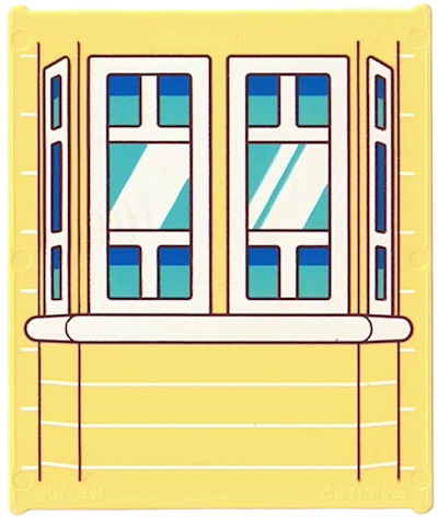 Glass for Window 1 x 6 x 6 Flat Front with Bay Window, Blue and Medium Azure Panes with White Frames and Reflections Pattern