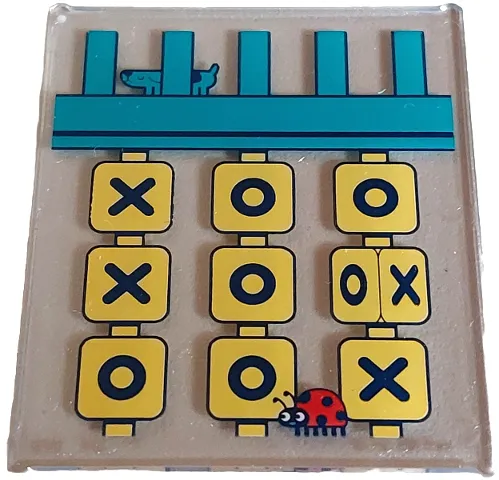 Glass for Window 1 x 6 x 6 Flat Front with Black and Yellow Tic Tac Toe Game, Dark Turquoise Frame and Animal, Red Ladybug Pattern