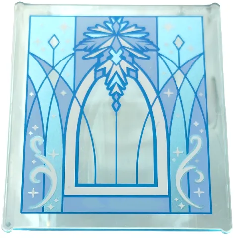 Glass for Window 1 x 6 x 6 Flat Front with Medium Blue, Metallic Light Blue and White Window Frame, Panels, Sparkles, Filigree and Chandelier Pattern
