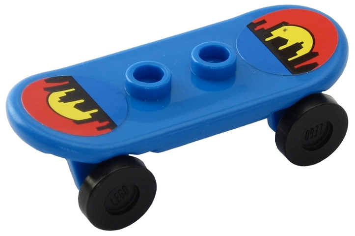 Minifigure, Utensil Skateboard Deck with City Skyline Sunset Pattern (Stickers) with Black Wheels (42511pb01 / 2496) - Set 7641