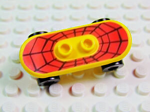 Minifigure, Utensil Skateboard Deck with Black Web on Red Background Pattern (Sticker) with Black Wheels (42511pb02 / 2496) - Set 4853