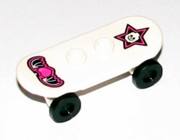 Minifigure, Utensil Skateboard Deck with Black and Dark Pink Winged Heart and Star with Skull Pattern with Black Wheels (42511pb07 / 2496)