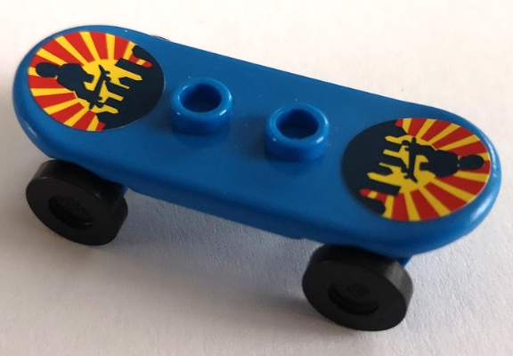 Minifigure, Utensil Skateboard Deck with City Skyline Sunset and Skateboarder Pattern (Stickers) with Black Wheels (42511pb08 / 2496) - Set 8403