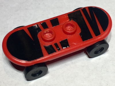 Minifigure, Utensil Skateboard Deck with Black Zebra Stripes Pattern (Sticker) with Black Wheels (42511pb10 / 2496) - Set 79103