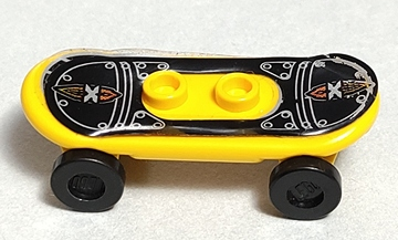 Minifigure, Utensil Skateboard Deck with Island Xtreme Stunts Logo and Rivets on Black Background Pattern (Sticker) with Black Wheels (42511pb17 / 2496) - Set 6740