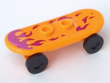 Minifigure, Utensil Skateboard Deck with Magenta Flames Pattern (Sticker) with Black Wheels (42511pb21 / 2496) - Set 41335