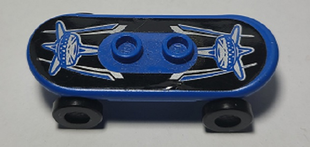 Minifigure, Utensil Skateboard Deck with Silver Sharks and Stripes on Black Background Pattern (Sticker) with Black Wheels (42511pb29 / 2496) - Set 6738